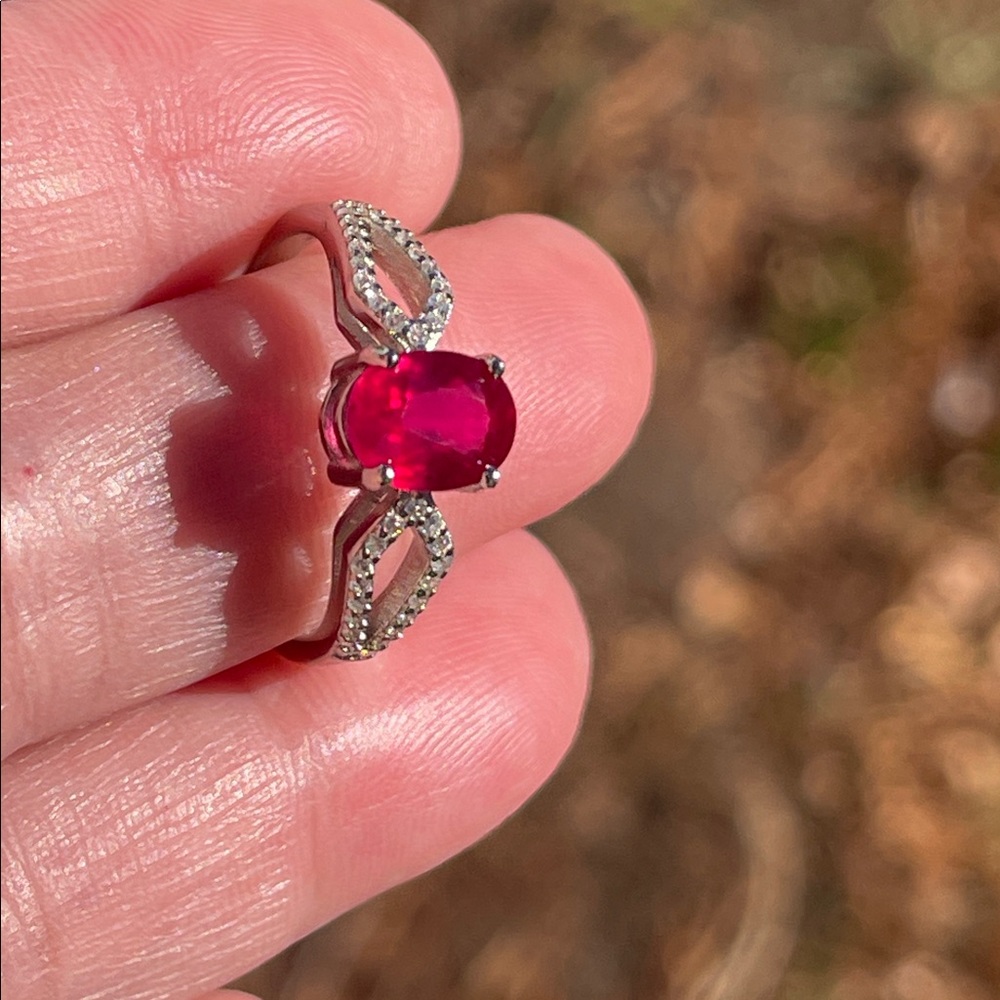 NWT Natural Ruby 7.8X6mm with CZ Accents in 925 Sterling Silver Size 8 - Picture 4 of 7